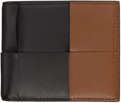 Bottega Veneta Black & Brown Cassette Bi-fold Wallet In 2476 Fondant Wood