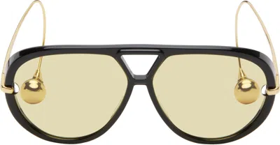 Bottega Veneta Black & Gold Drop Aviator Sunglasses In Multi