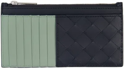 Bottega Veneta Black & Green Intrecciato Long Zippered Card Holder In 4177 Space