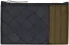 Bottega Veneta Black & Khaki Intrecciato Zippered Card Holder In Shad N/ol Oi/ol Oi-s