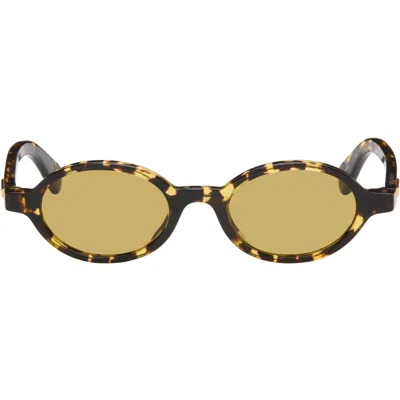 Bottega Veneta Black & Yellow Classic Oval Sunglasses In 002 Havana