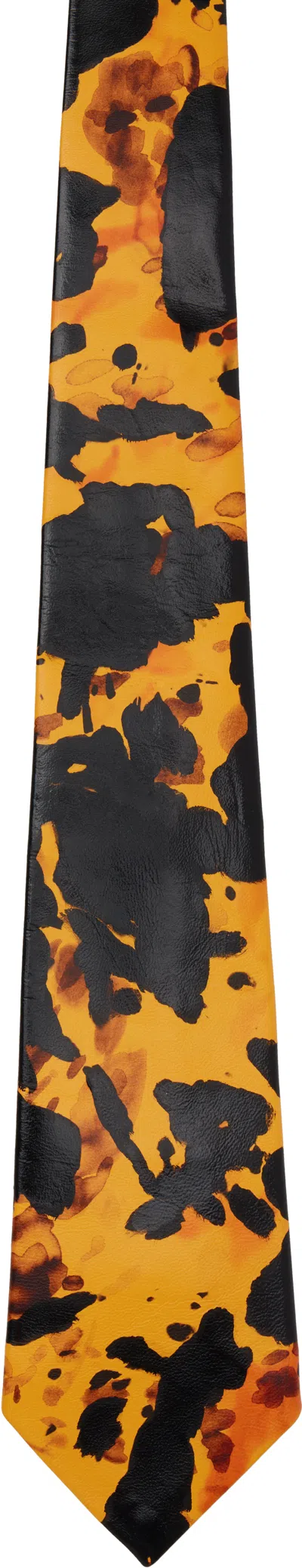 Bottega Veneta Black & Yellow Turtle Shell Printed Leather Tie In Gold