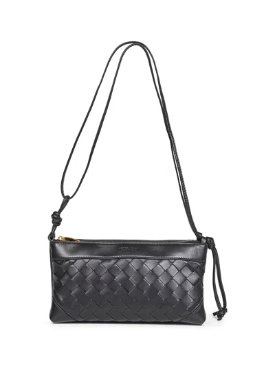 BOTTEGA VENETA BLACK ANDIAMO DOUBLE POUCH CROSSBODY BAG