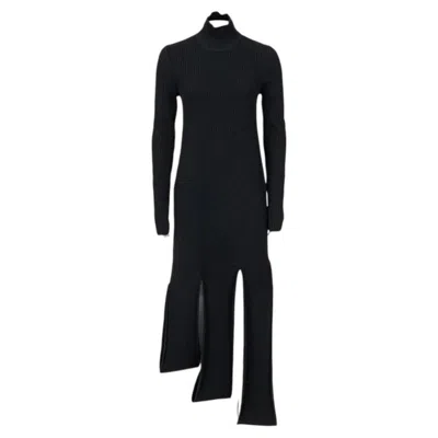 Pre-owned Bottega Veneta Black Asymmetric Wool Maxi Dress, Size L, Elegant