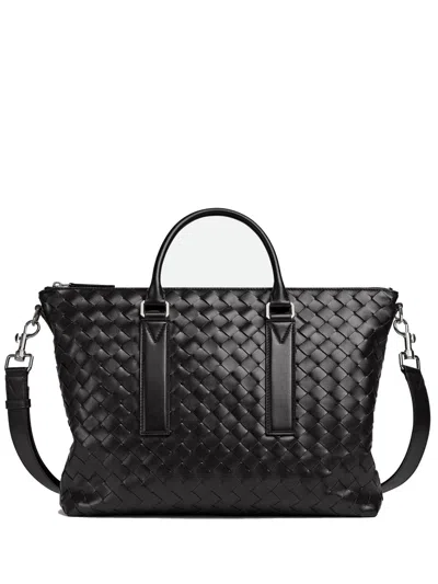 Bottega Veneta Black Avenue Intreccio Briefcase Bag