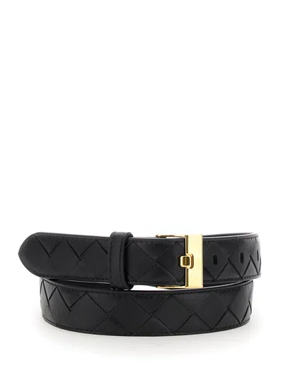 BOTTEGA VENETA BOTTEGA VENETA BLACK BELT WITH ALL-OVER INTRECCIO MOTIF IN LEATHER WOMAN