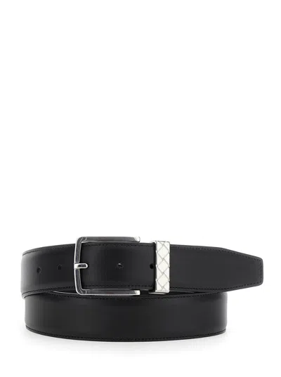 Bottega Veneta Black Belt With Intrecciato Detail On The Buckle In Leather Man In Multicolor