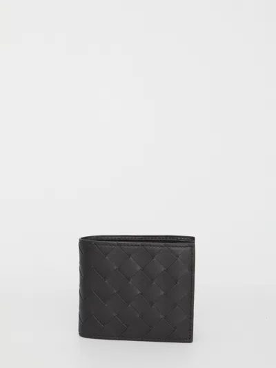 Bottega Veneta Black Bi-fold Wallet In Gold