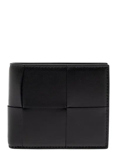 Bottega Veneta Black Bi-fold Wallet With Intreccio Motif In Leather Man In Multicolor