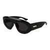 Bottega Veneta Black-black-grey Acetate Sunglasses In Black