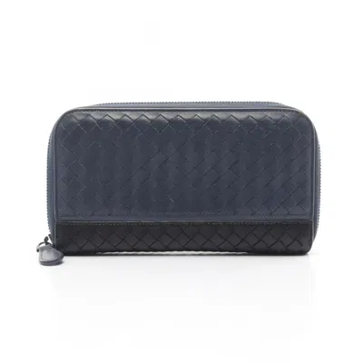 Pre-owned Bottega Veneta Black Blue Leather Long Wallet (bi-fold) () In Multi