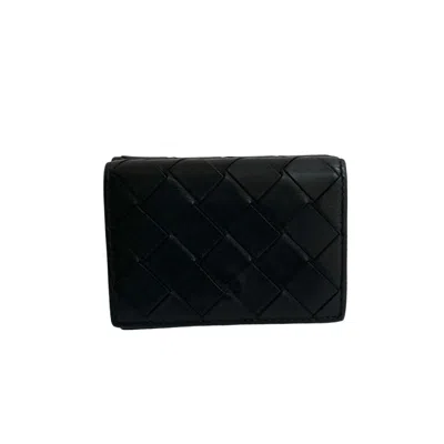 Pre-owned Bottega Veneta Black Blue Leather Wallet (tri-fold) () In Multi