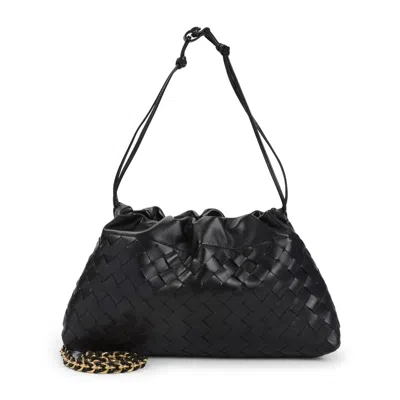 Bottega Veneta Woven Calf Leather Clutch With Drawstring Closure In Black