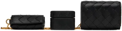 Bottega Veneta Black 'card Case On Chain' Bag In 8425 Black Gold