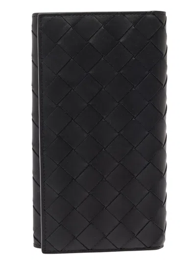Bottega Veneta Black Card-holder With Intreccio Motif In Leather Man In Multicolor
