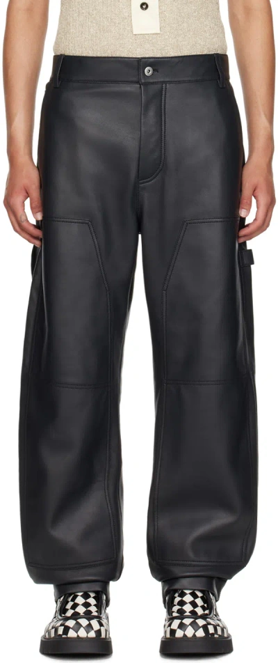 Bottega Veneta Black Cargo Leather Trousers In 1312 Shadow