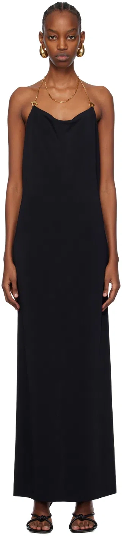 Bottega Veneta Backless Column Gown With Chain Detail In Black