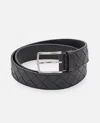 Bottega Veneta Intreccio Leather Belt In Black
