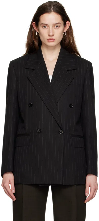 Bottega Veneta Grey Pinstripe Double-breasted Jacket With Wide Revers In Wool Woman In Multicolor