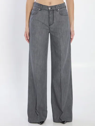 Bottega Veneta Wide Leg Cotton Jeans For Women In Gray
