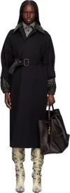 Bottega Veneta Black Trenchcoat With Removable Leather Collar With Intrecciato Motif And Adjustable Belt In Cotton In 1000 Black