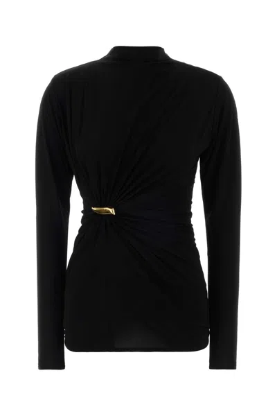 Bottega Veneta Long Sleeve Dress High Neck Draped Metal In Black