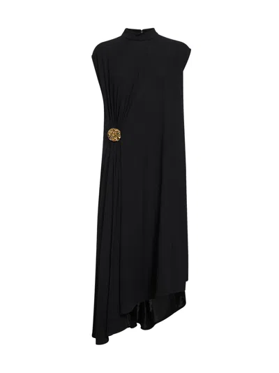 Bottega Veneta Black Crepe Viscose Jersey Asymmetric Dress