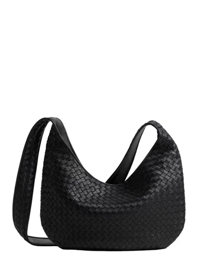 Bottega Veneta Black Crossbody Bag With Top Zip Closure And Intrecciato Motif In Leather Woman