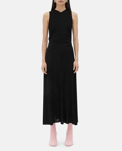 Bottega Veneta Long Dress In Viscose Jersey With Knot Ring In Black
