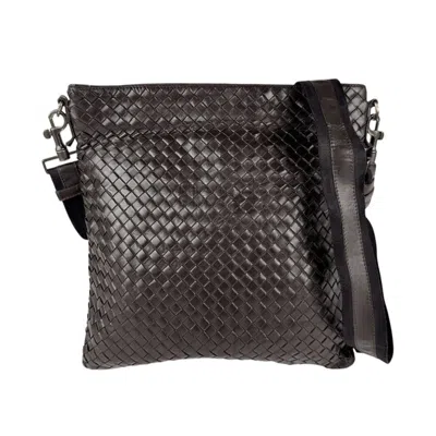 Pre-owned Bottega Veneta Black Dark Brown Intrecciato Canvas Shoulder Bag ()