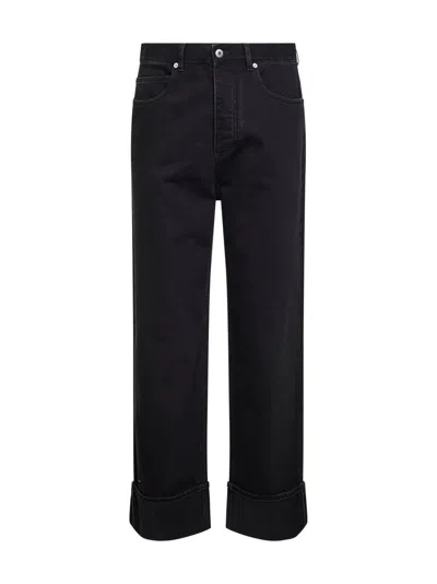 Bottega Veneta Men Black Five-pocket Jeans With Folded Hem In Denim Man In Blue