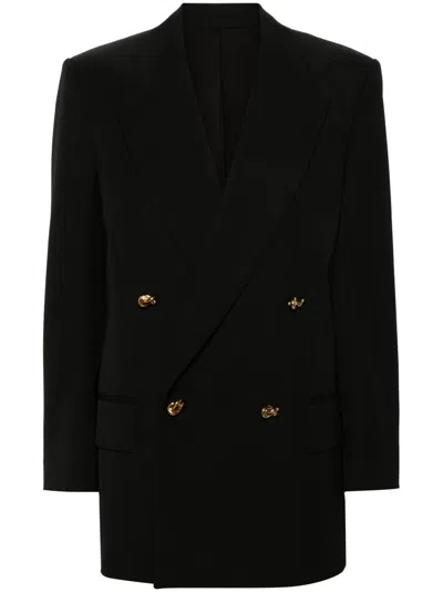 Bottega Veneta Wool Blazer With Back Slit And Padded Shoulders In Black