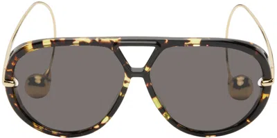 Bottega Veneta Black Drop Aviator Sunglasses In Havana-gold-grey