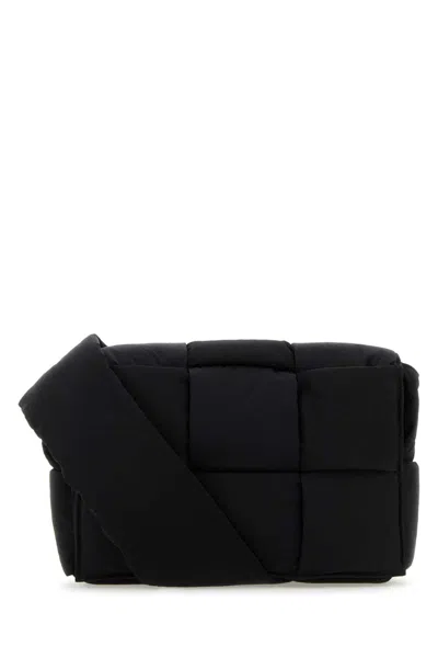 Bottega Veneta Black Fabric Cassette Crossbody Bag In Blacksilver