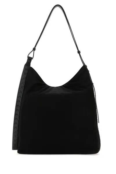 Bottega Veneta Black Fabric Shoulder Bag In Black/silver
