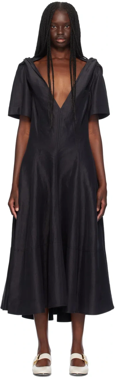 Bottega Veneta Black Fluid Midi Dress In 1000 Black