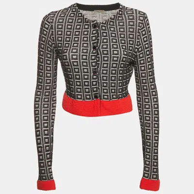 Pre-owned Bottega Veneta Black Geometric Cotton Knit Crop Cardigan S