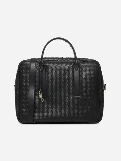 Bottega Veneta Black Getaway Weekender In Black,silver