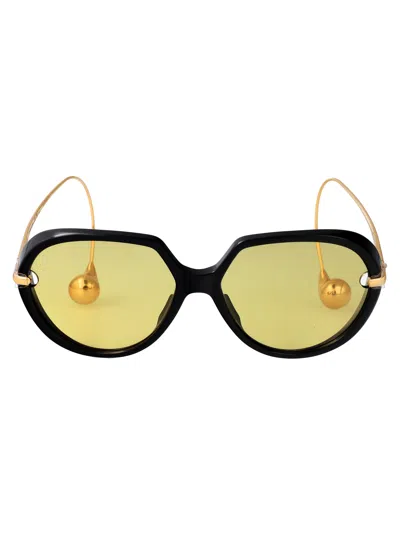 Bottega Veneta Black-gold-yellow Recycled Acetate Sunglasses In Green
