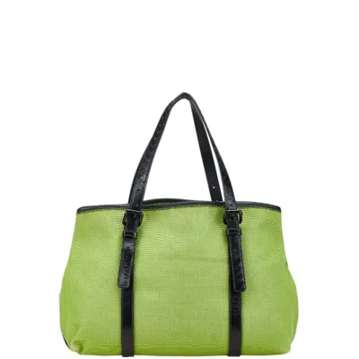 Pre-owned Bottega Veneta Black Green Canvas Leather Tote Bag ()
