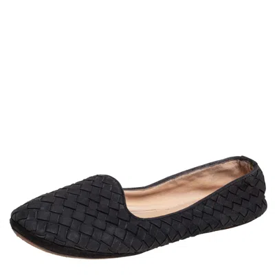 Pre-owned Bottega Veneta Black Interecciato Suede Smoking Slippers Size 37