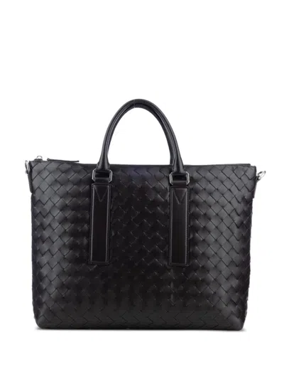 Bottega Veneta Black Intrecciato Briefcase Bag In Black