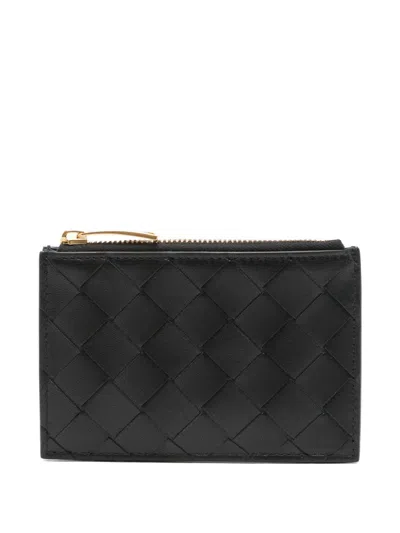 Bottega Veneta Black Intrecciato Card Holder With Gold Zip