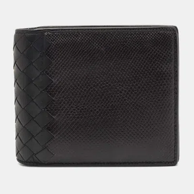 Pre-owned Bottega Veneta Black Intrecciato Karung And Leather Bifold Wallet