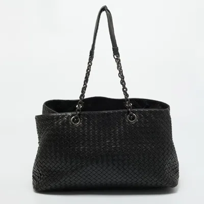 Pre-owned Bottega Veneta Black Intrecciato Leather Chain Tote