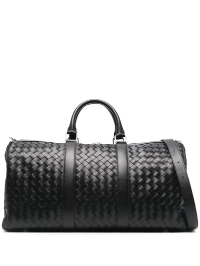 Bottega Veneta Large Leather Intrecciato Duffle Bag In Black