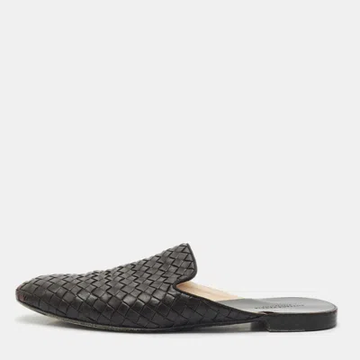 Pre-owned Bottega Veneta Black Intrecciato Leather Espresso Fiandra Mules Size 40.5
