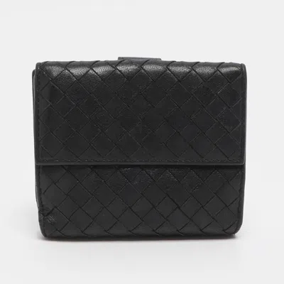 Pre-owned Bottega Veneta Black Intrecciato Leather French Wallet
