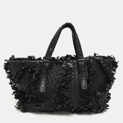 Pre-owned Bottega Veneta Black Intrecciato Leather Fringe Patchwork Lido Tote