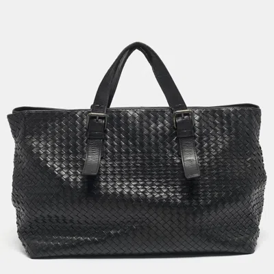 Pre-owned Bottega Veneta Black Intrecciato Leather Large Cabat Tote
